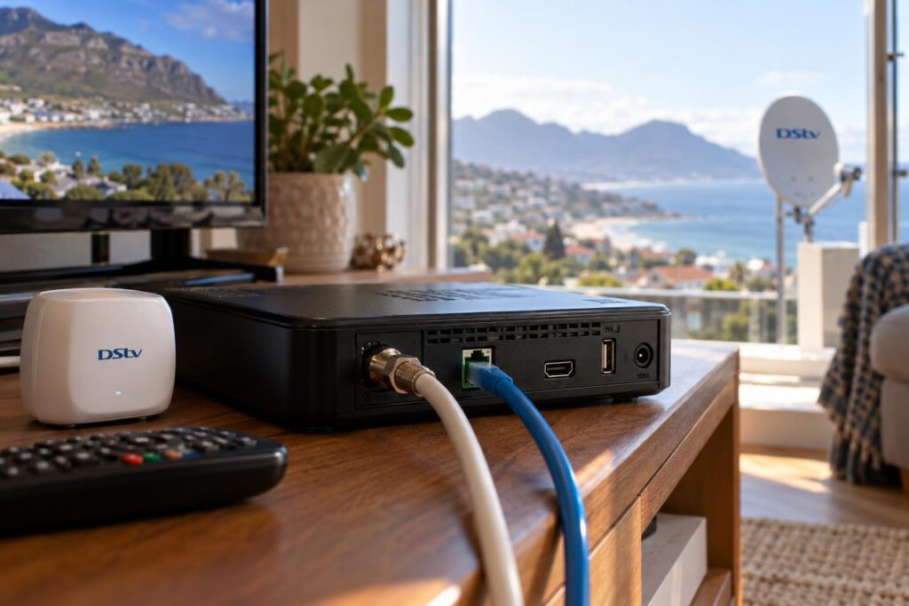 Explora network connections Ethernet cable and WiFi Connector used to connect DStv Explora to WiFi