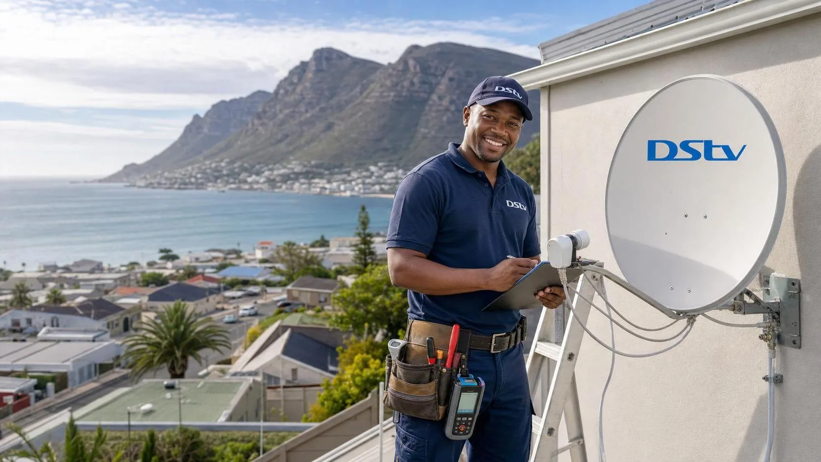 DStv technician ready for a Fish Hoek call-out