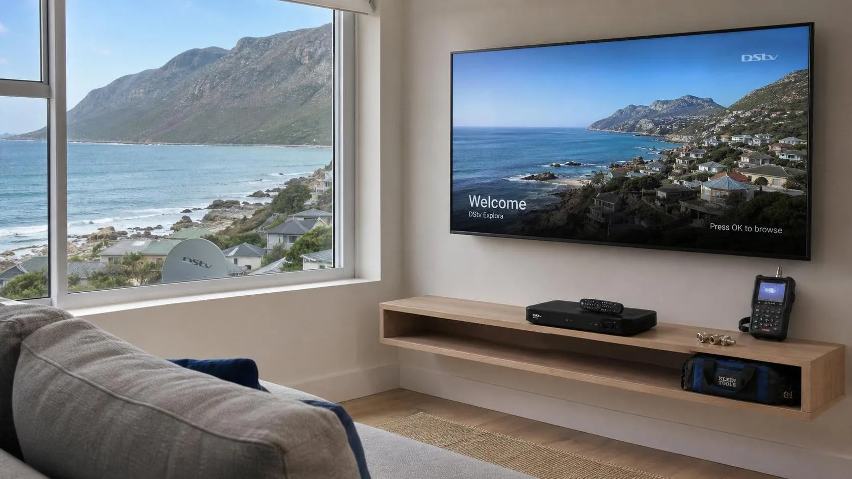 Neatly wall-mounted television with concealed cables